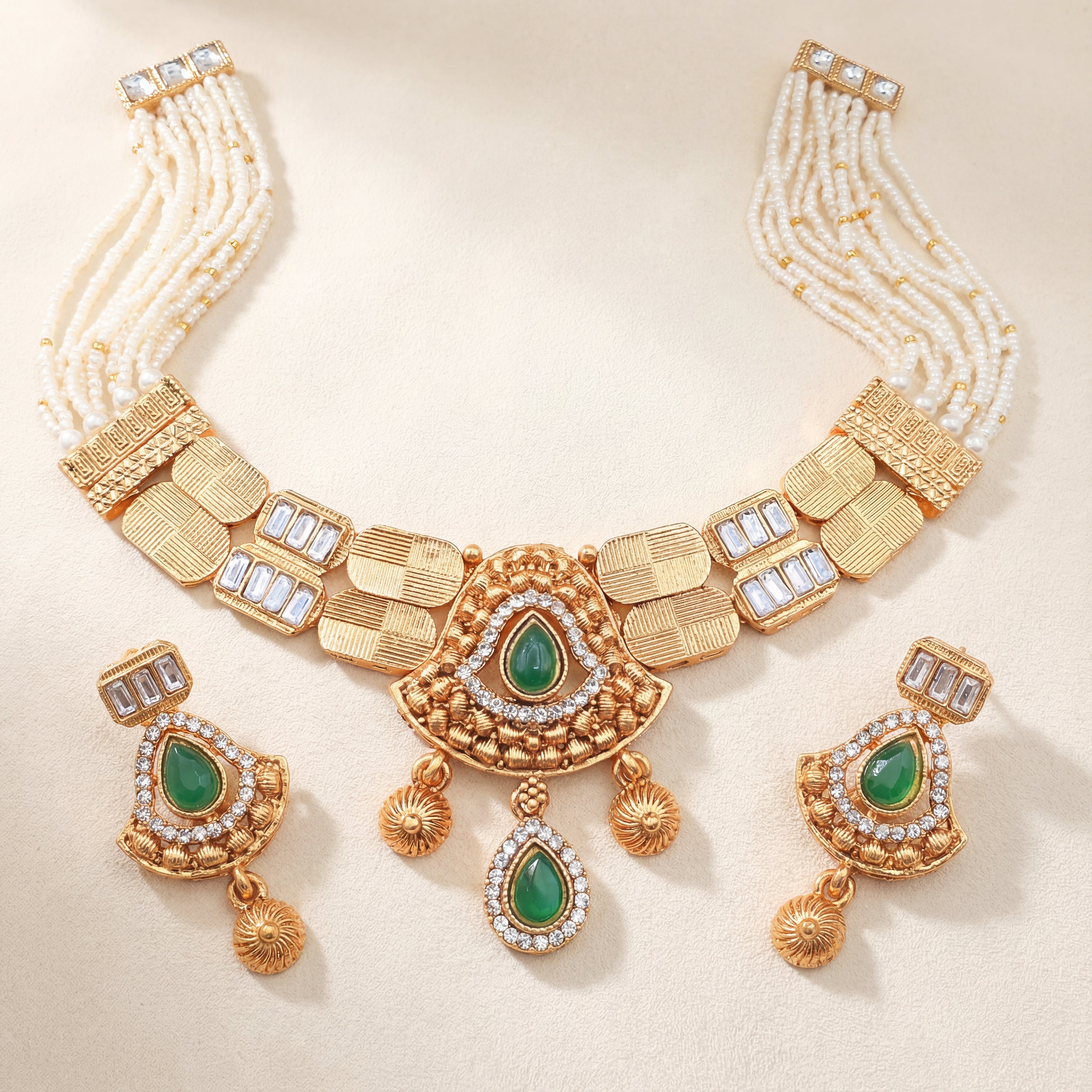 Temple Jewellery Choker Set | Jaipur Bridal Gold-Plated Necklace with Earrings