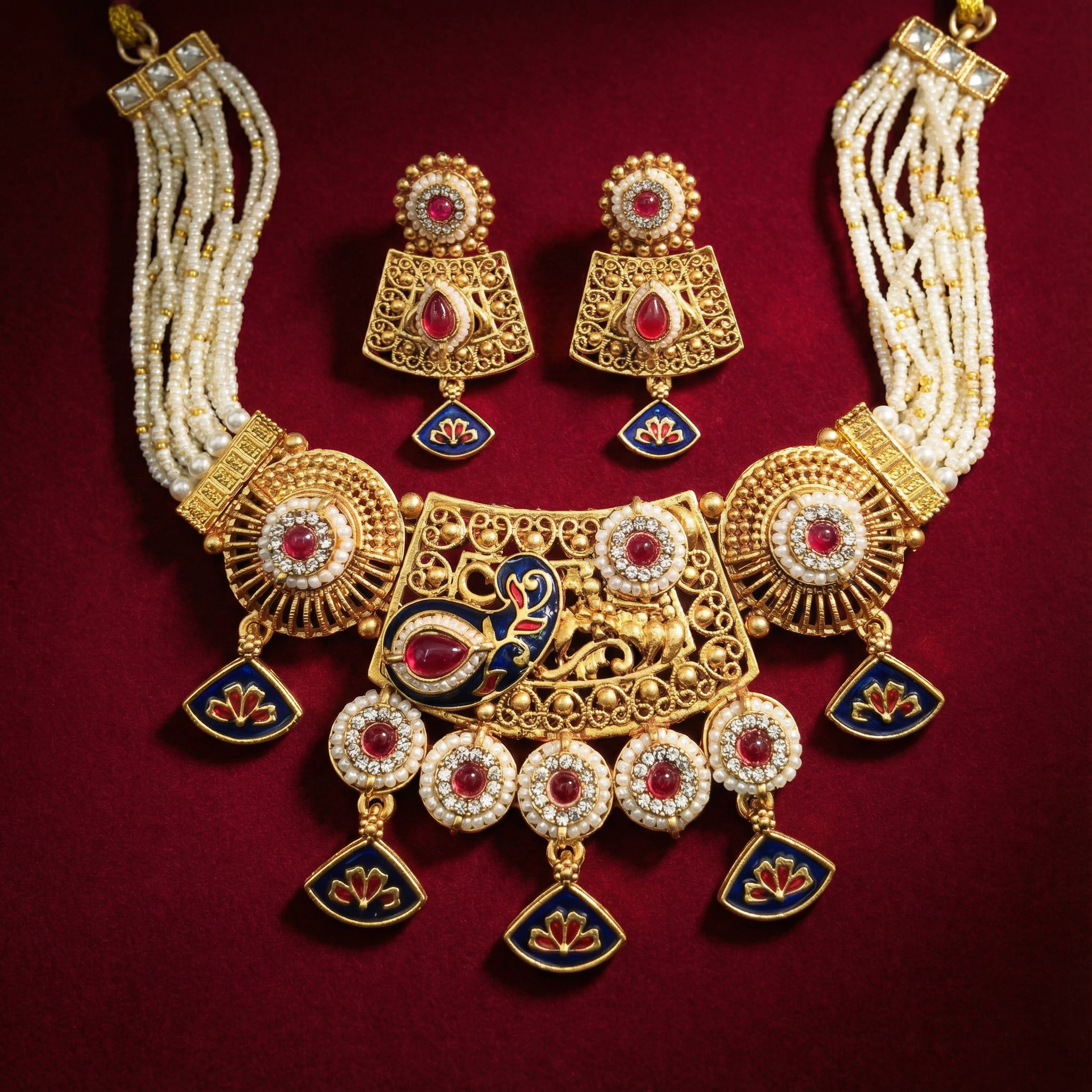 Meenakari Necklace | Tripti Rajputi Gold-Plated Statement Set with Earrings