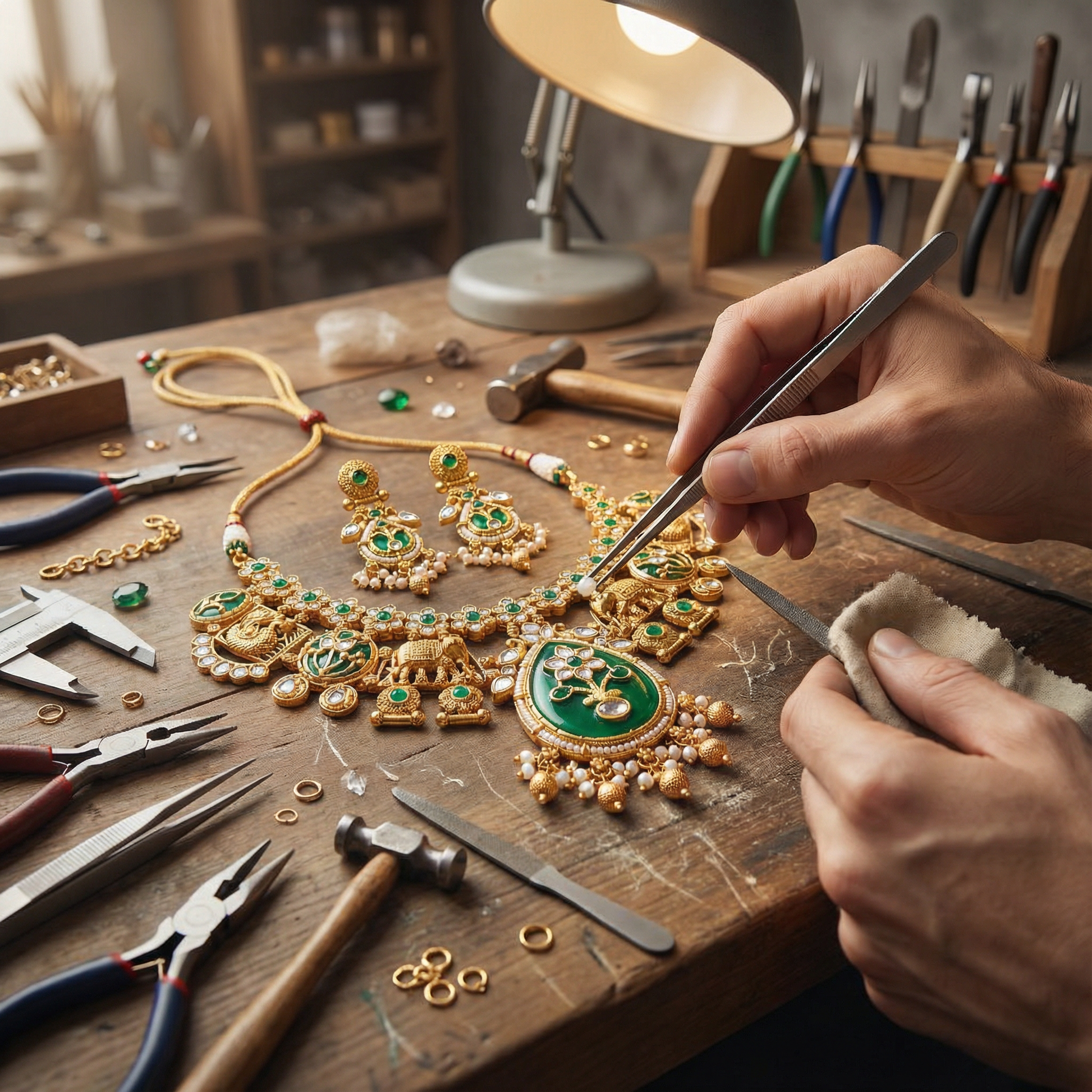 Meenakari Necklace | Antique Gold Choker Set Bridal Jewelry - nandai.store