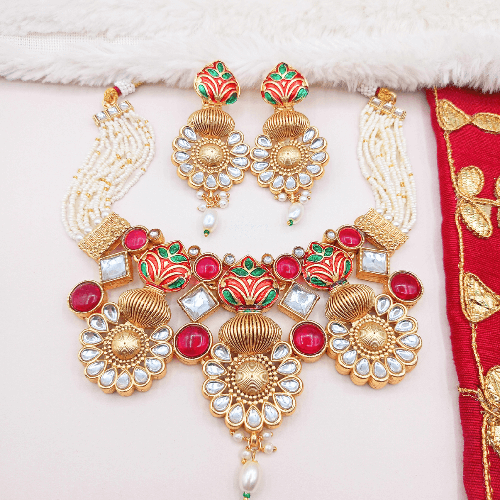 Sonakshi Matte Gold HasadiC hoker Set - Elegant Rajputi Jewellery for Timeless Beauty