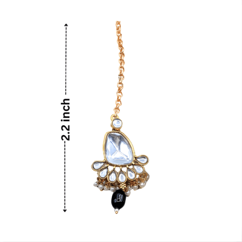 Gold necklace with a teardrop-shaped pendant on a white background, showing measurement details.