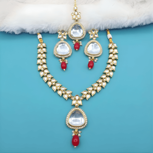 Polki Choker Set - Majestic Uncut Bridal Gold-Plated Necklace & Earrings for Elegant Style