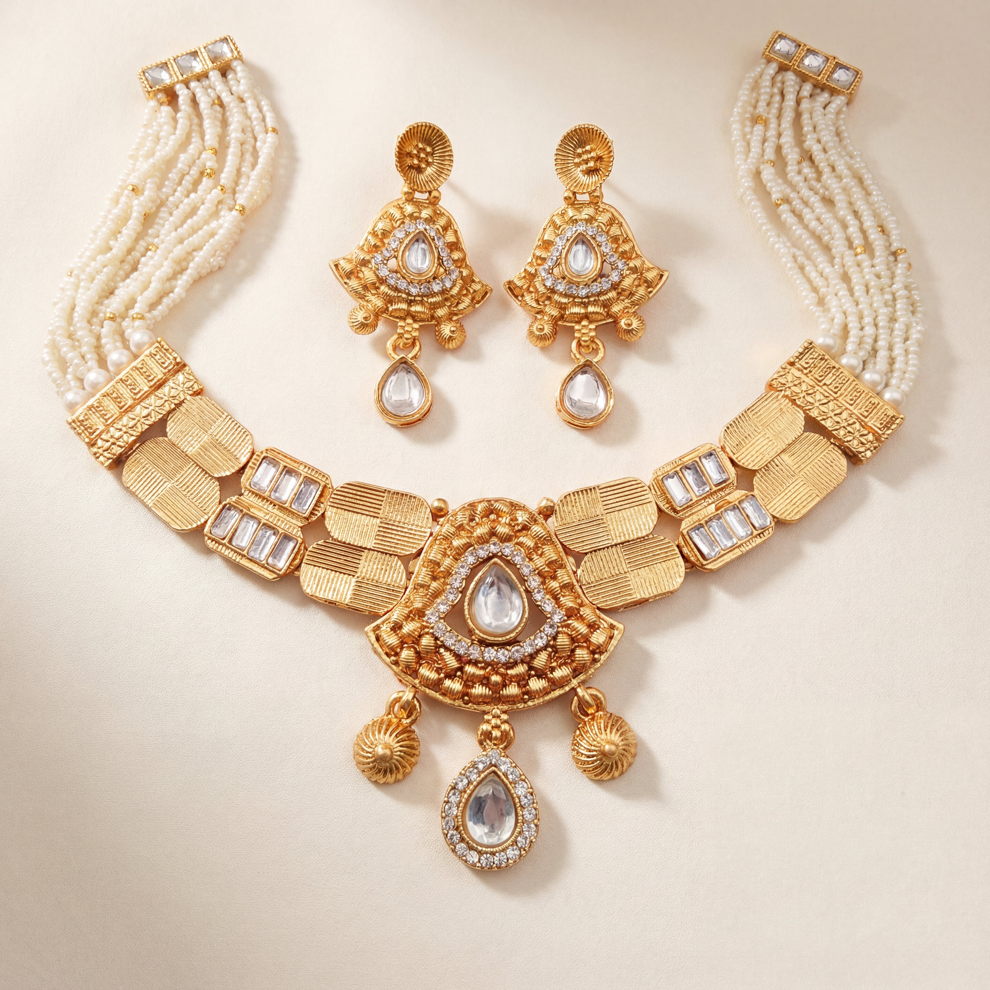 Temple Jewellery Choker Set | Jaipur Bridal Gold-Plated Necklace with Earrings
