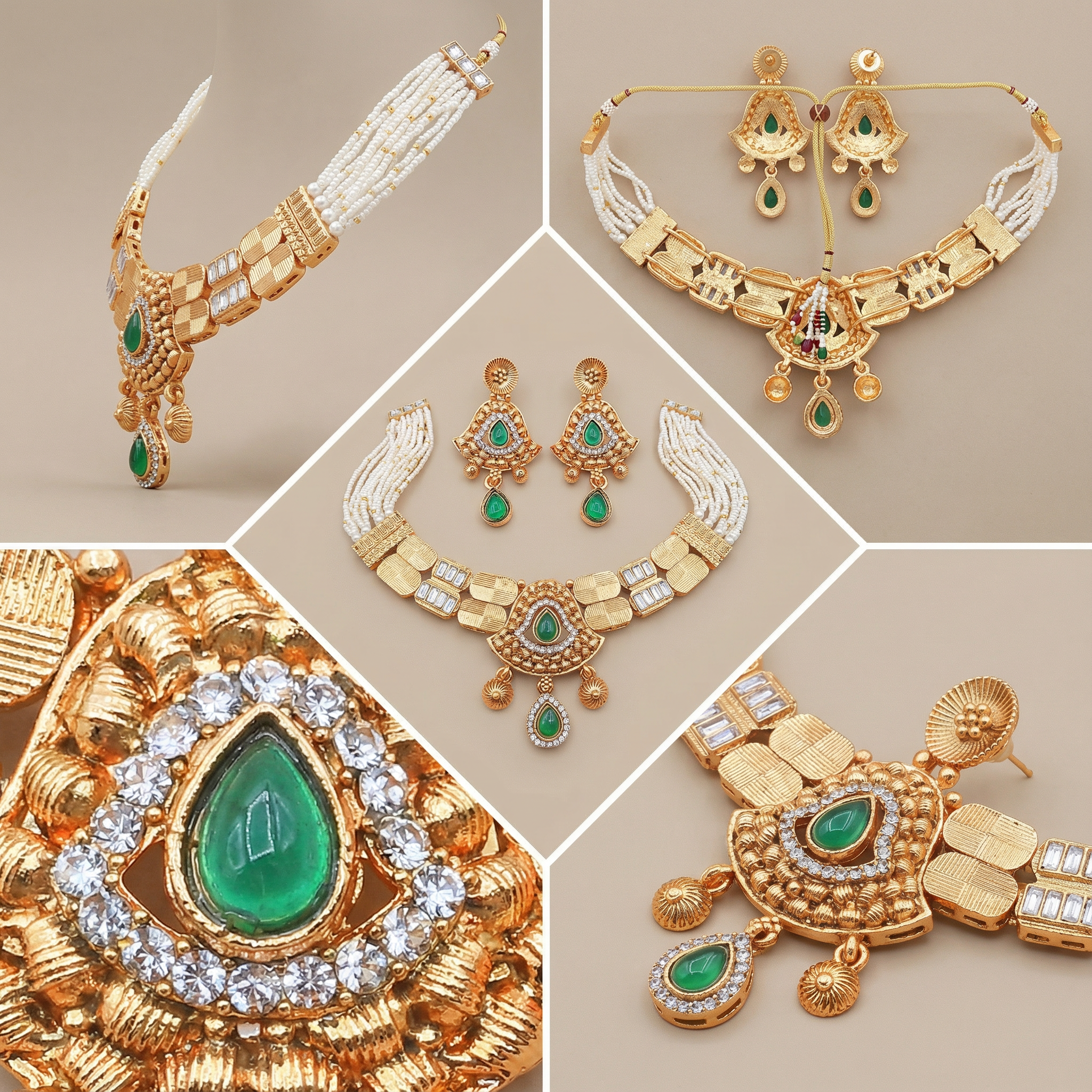 Temple Jewellery Choker Set | Jaipur Bridal Gold-Plated Necklace with Earrings