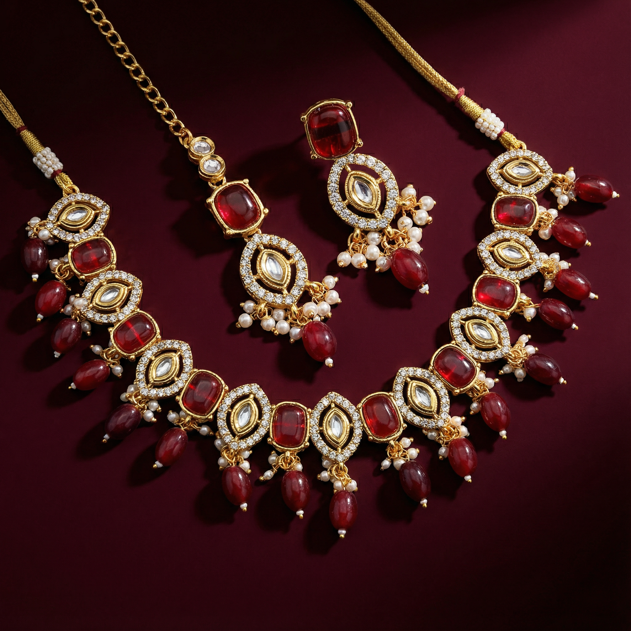 Rajwadi Kundan Choker Set - Kavya Gold-Plated Necklace, Earrings & Maang Tikka Set