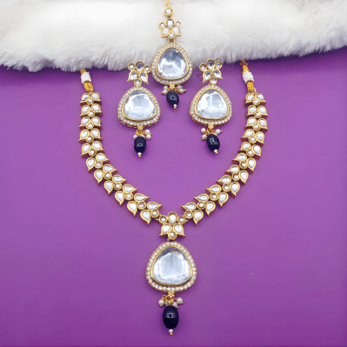 Polki Choker Set - Majestic Uncut Bridal Gold-Plated Necklace & Earrings for Elegant Style