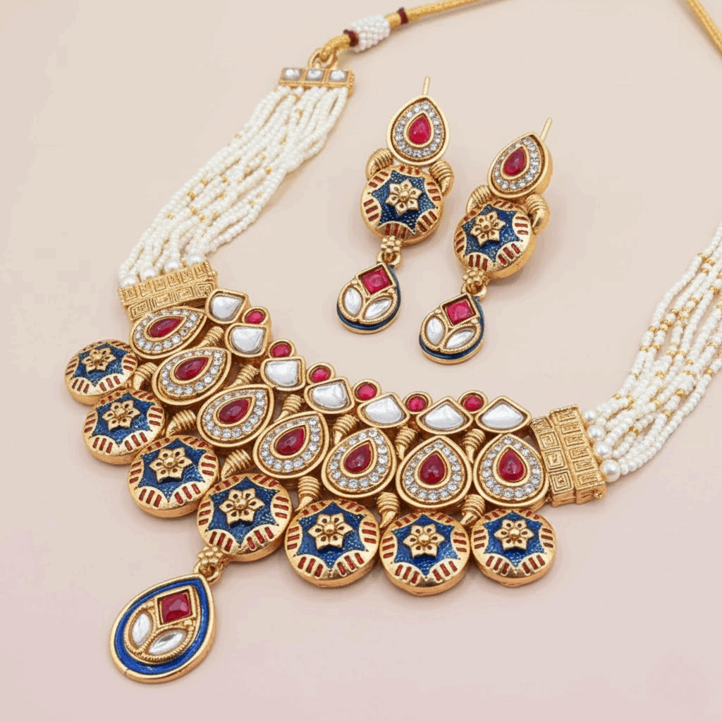 Meenakari Choker Set | Priyanka Rajputi Bridal Jewelry Necklace & Earrings