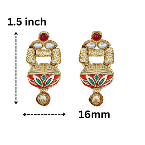 Rajwadi Necklace Set - Madhubala Bridal Jewelry - Gold Meenakari Choker with Earrings & Pearls