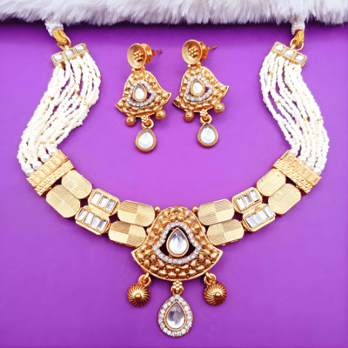 Temple Jewellery Choker Set | Jaipur Bridal Gold-Plated Necklace with Earrings