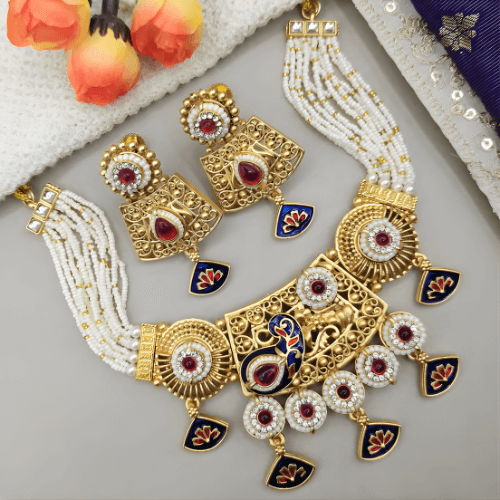Meenakari Necklace | Tripti Rajputi Gold-Plated Statement Set with Earrings
