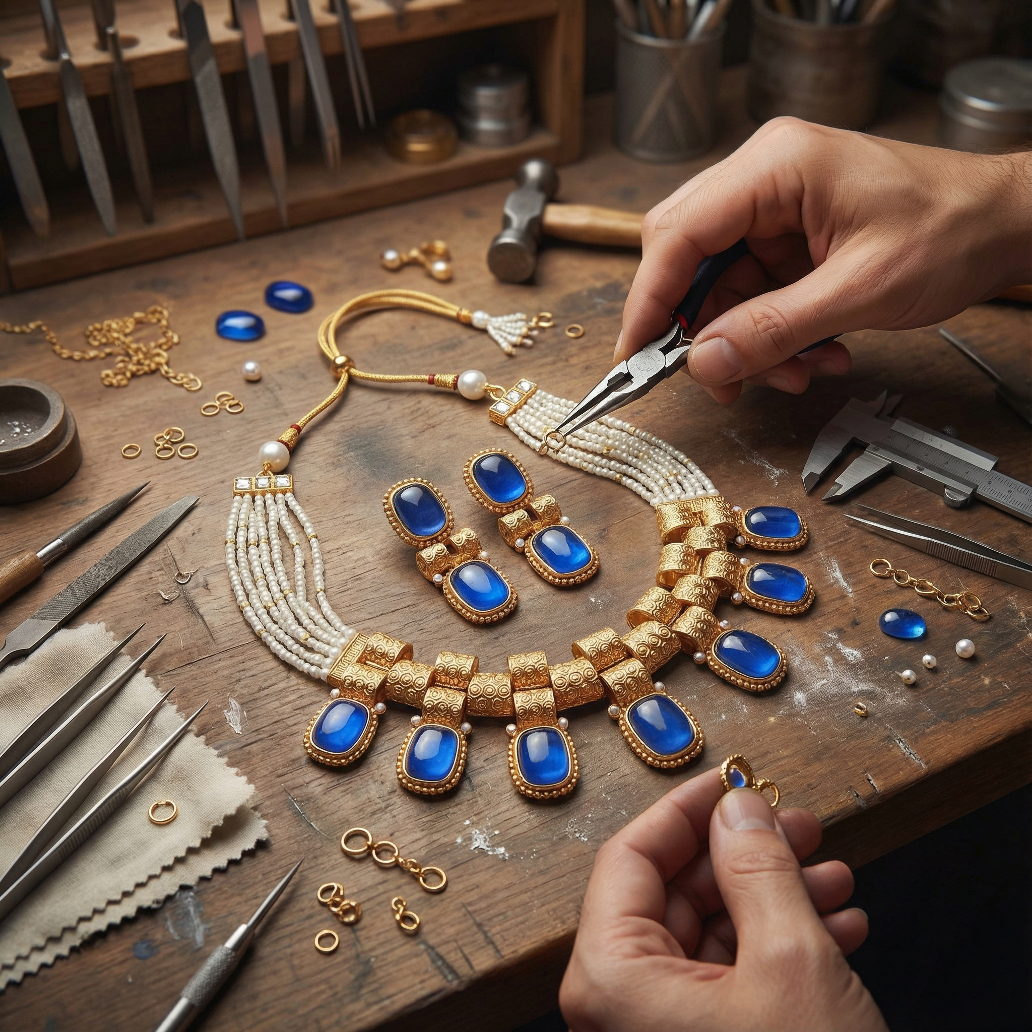 Rajwadi Choker Necklace | Monalisa Fusion Bridal Jewelry Set with Earrings