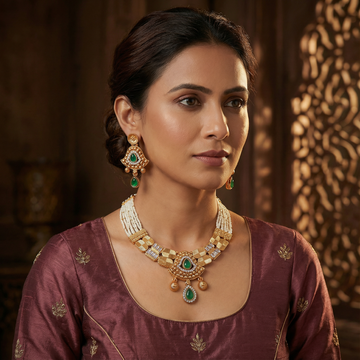 Temple Jewellery Choker Set | Jaipur Bridal Gold-Plated Necklace with Earrings