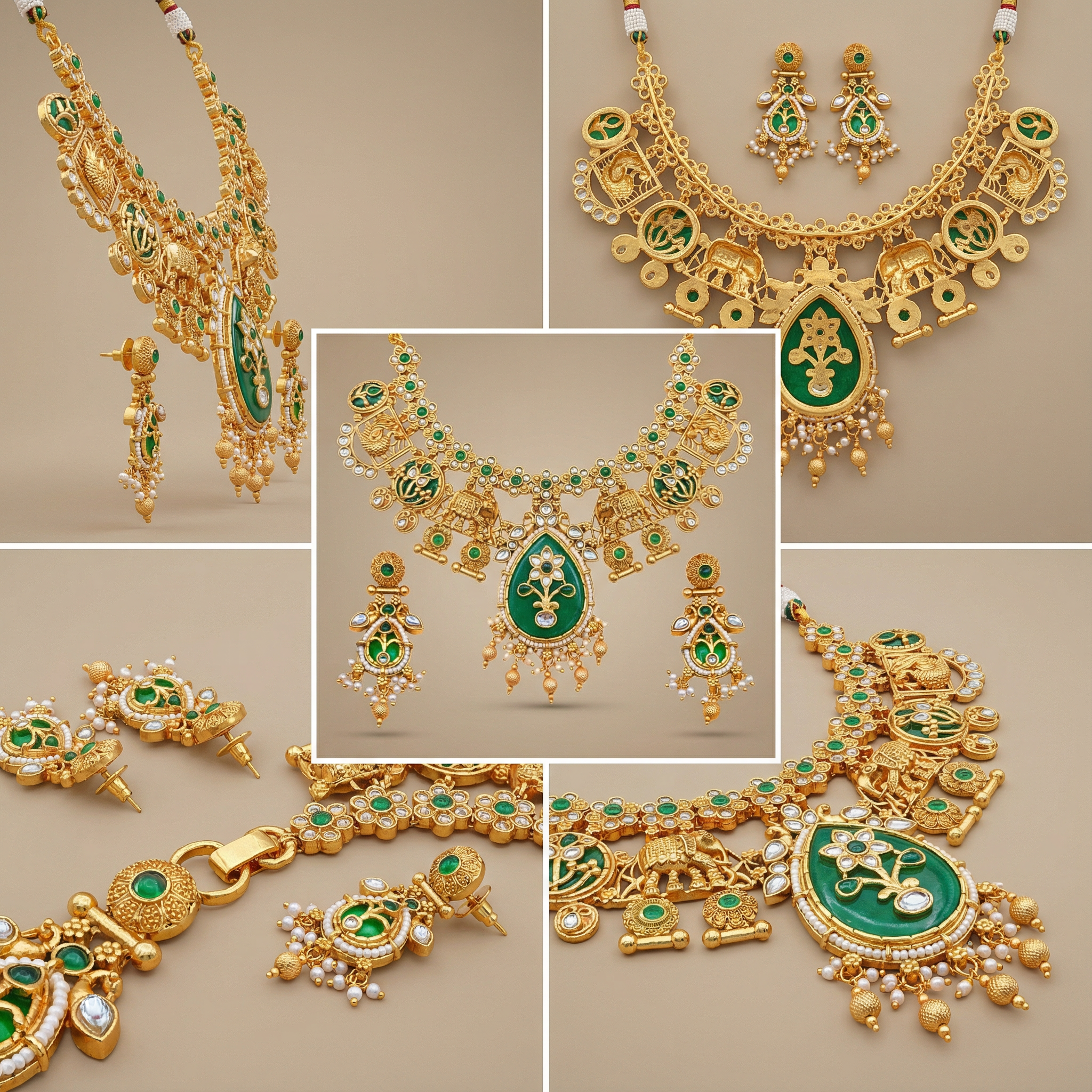Meenakari Necklace | Antique Gold Choker Set Bridal Jewelry - nandai.store