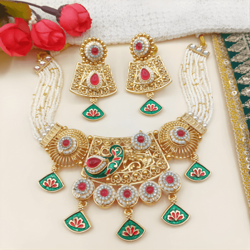 Meenakari Necklace | Tripti Rajputi Gold-Plated Statement Set with Earrings
