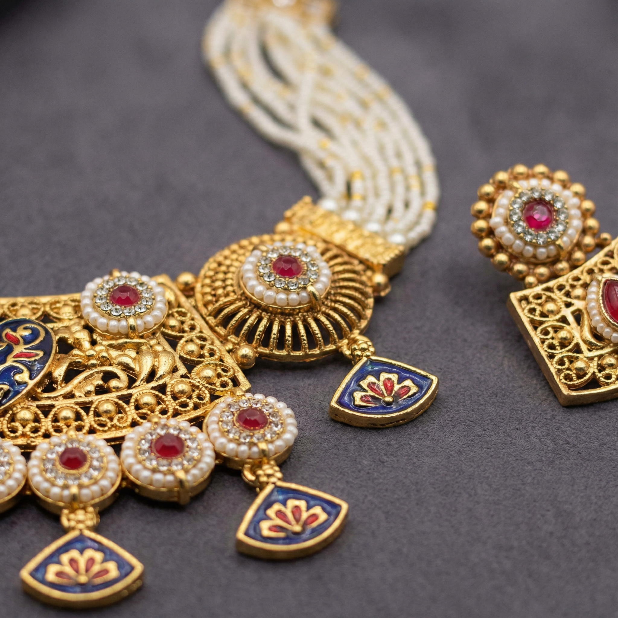 Meenakari Necklace | Tripti Rajputi Gold-Plated Statement Set with Earrings