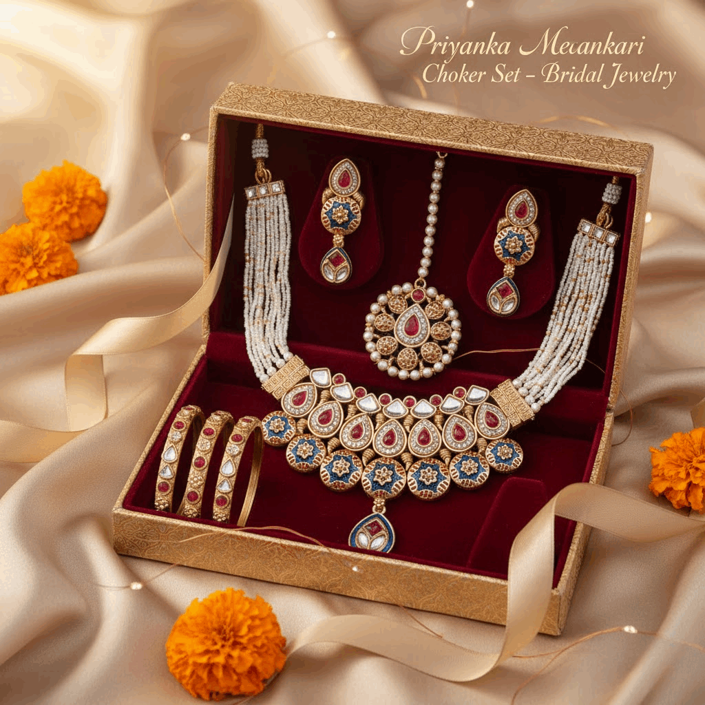 Meenakari Choker Set | Priyanka Rajputi Bridal Jewelry Necklace & Earrings