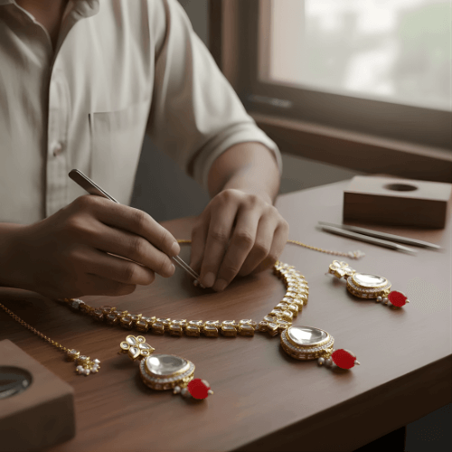 Polki Choker Set - Majestic Uncut Bridal Gold-Plated Necklace & Earrings for Elegant Style