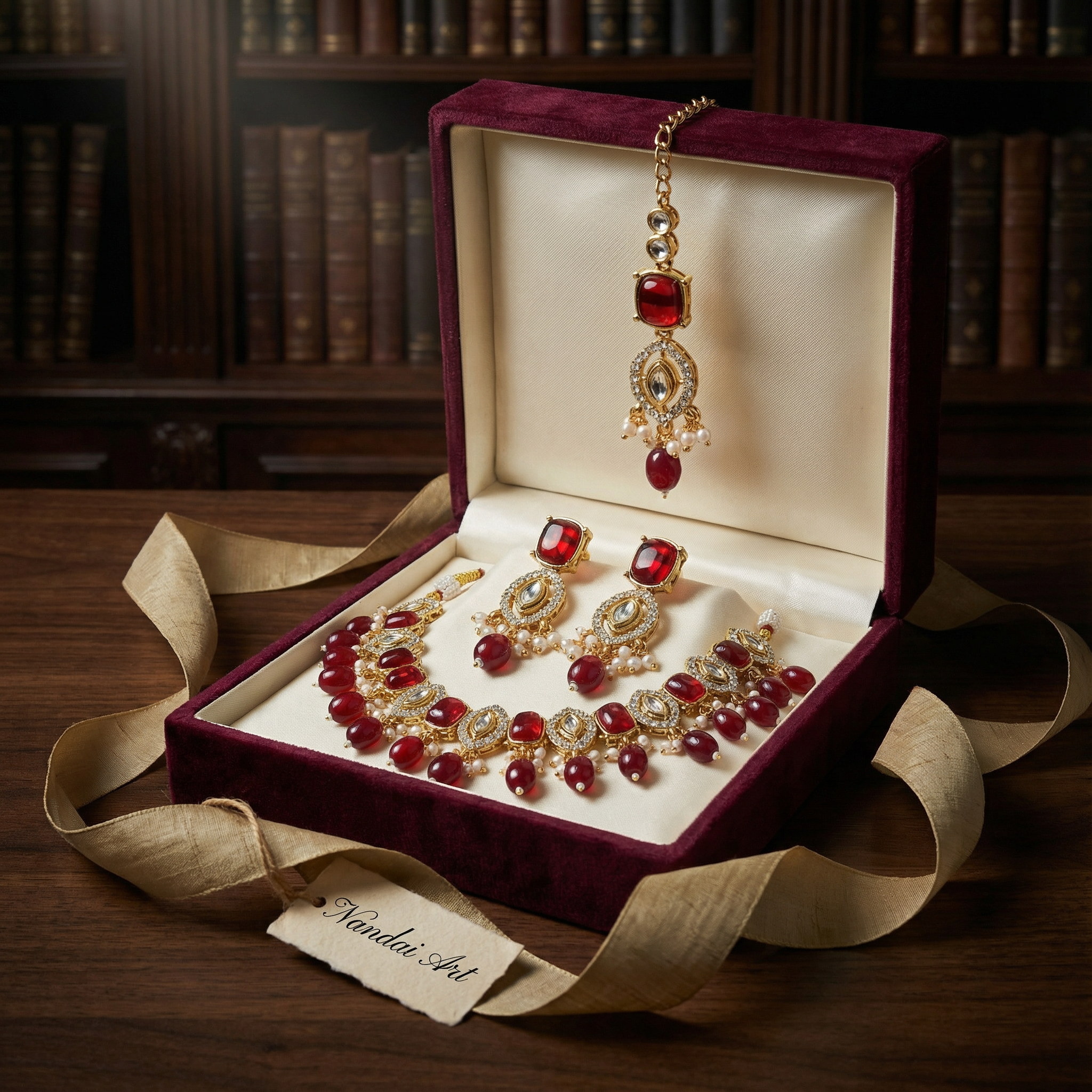 Rajwadi Kundan Choker Set - Kavya Gold-Plated Necklace, Earrings & Maang Tikka Set