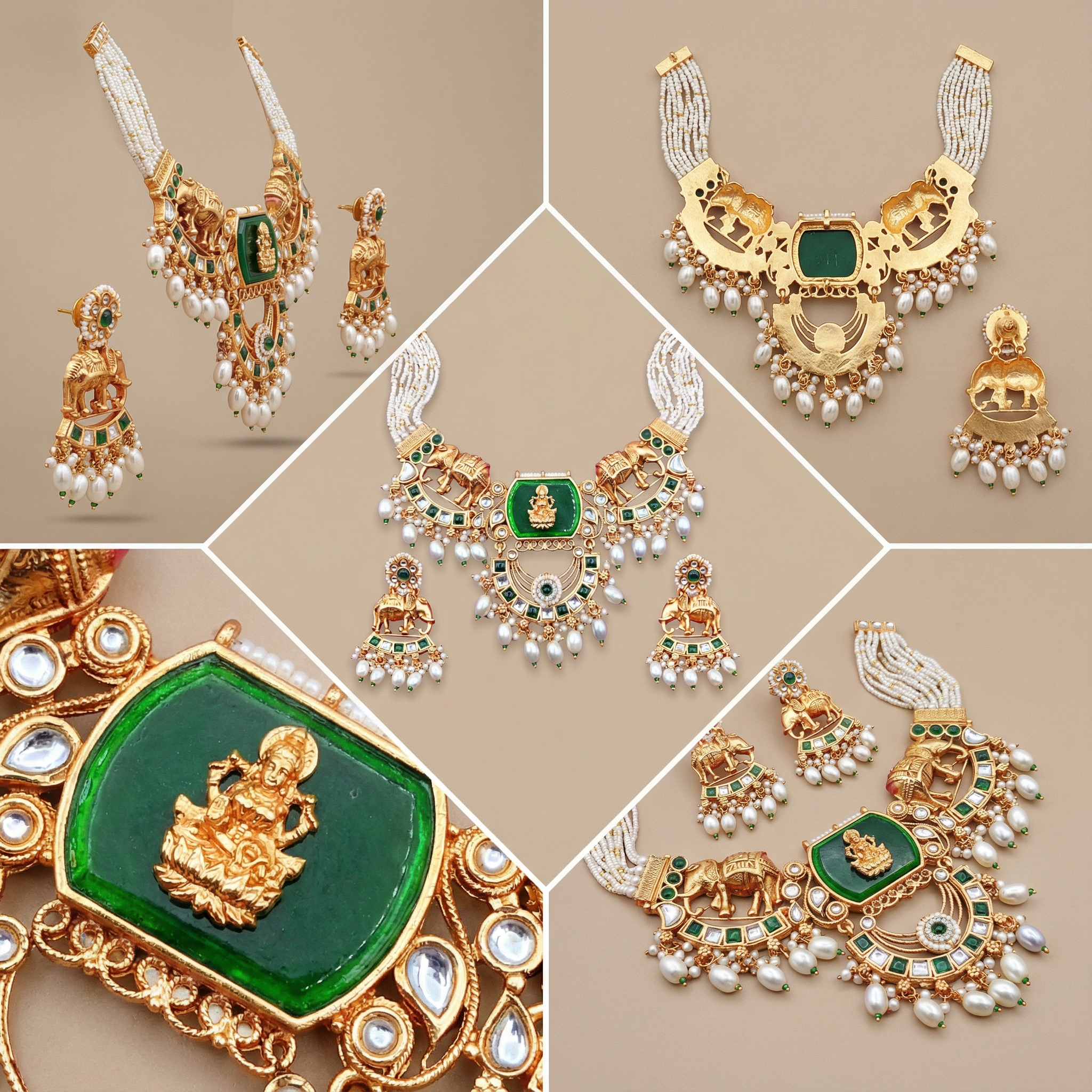 Kundan Necklace Set - Bihari Bridal Necklace with Elephant & Emerald Design