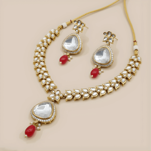 Polki Choker Set - Majestic Uncut Bridal Gold-Plated Necklace & Earrings for Elegant Style