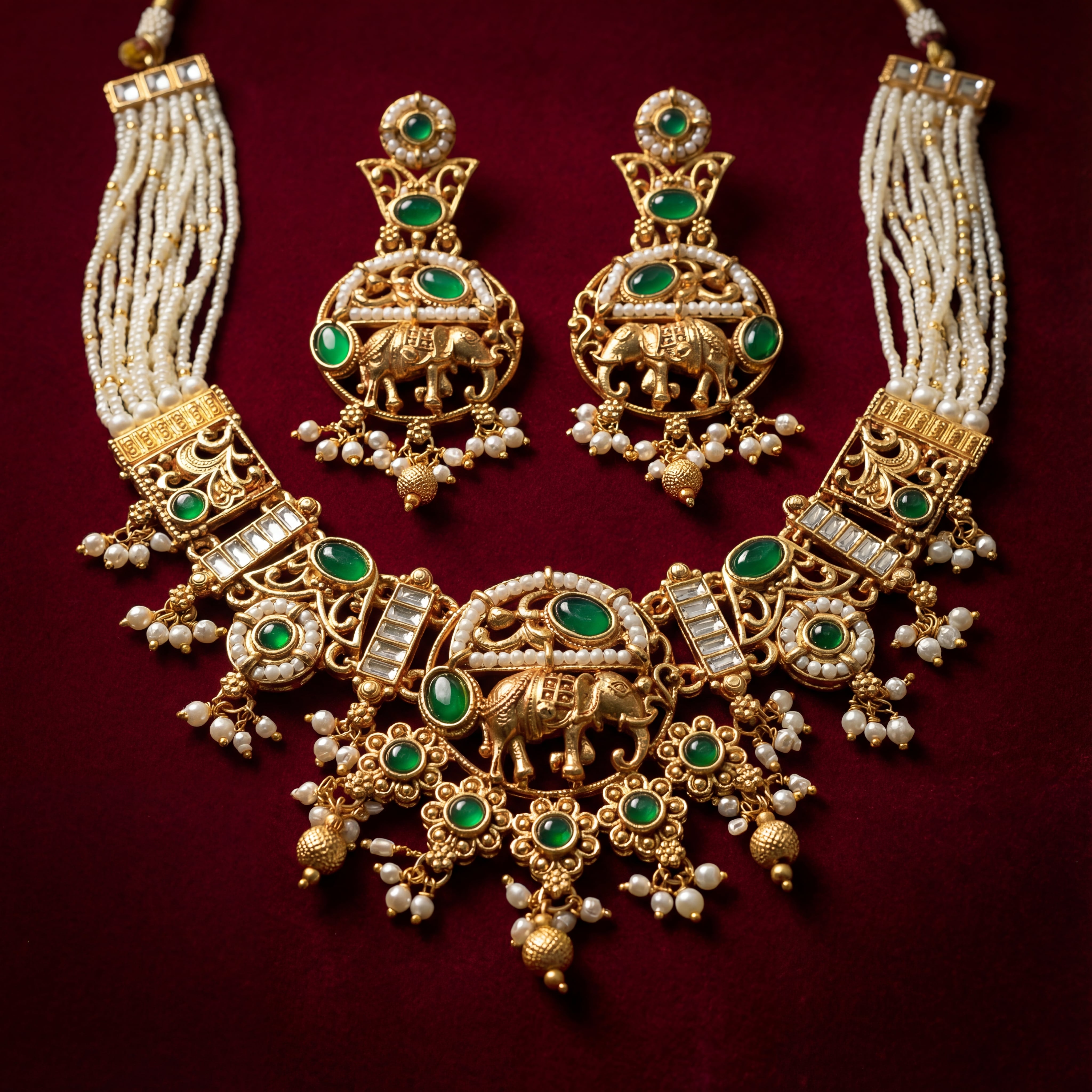 Elephant Necklace Set | Rajputi Luxury Rajwadi Wedding Jewelry