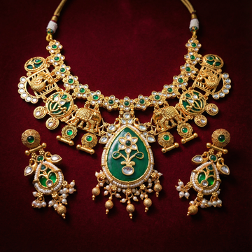 Meenakari Necklace | Antique Gold Choker Set Bridal Jewelry - nandai.store