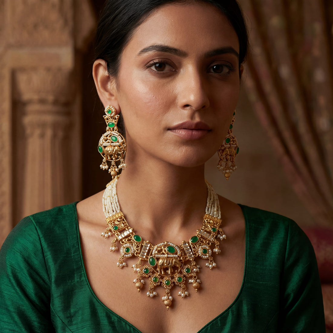 Elephant Necklace Set | Rajputi Luxury Rajwadi Wedding Jewelry