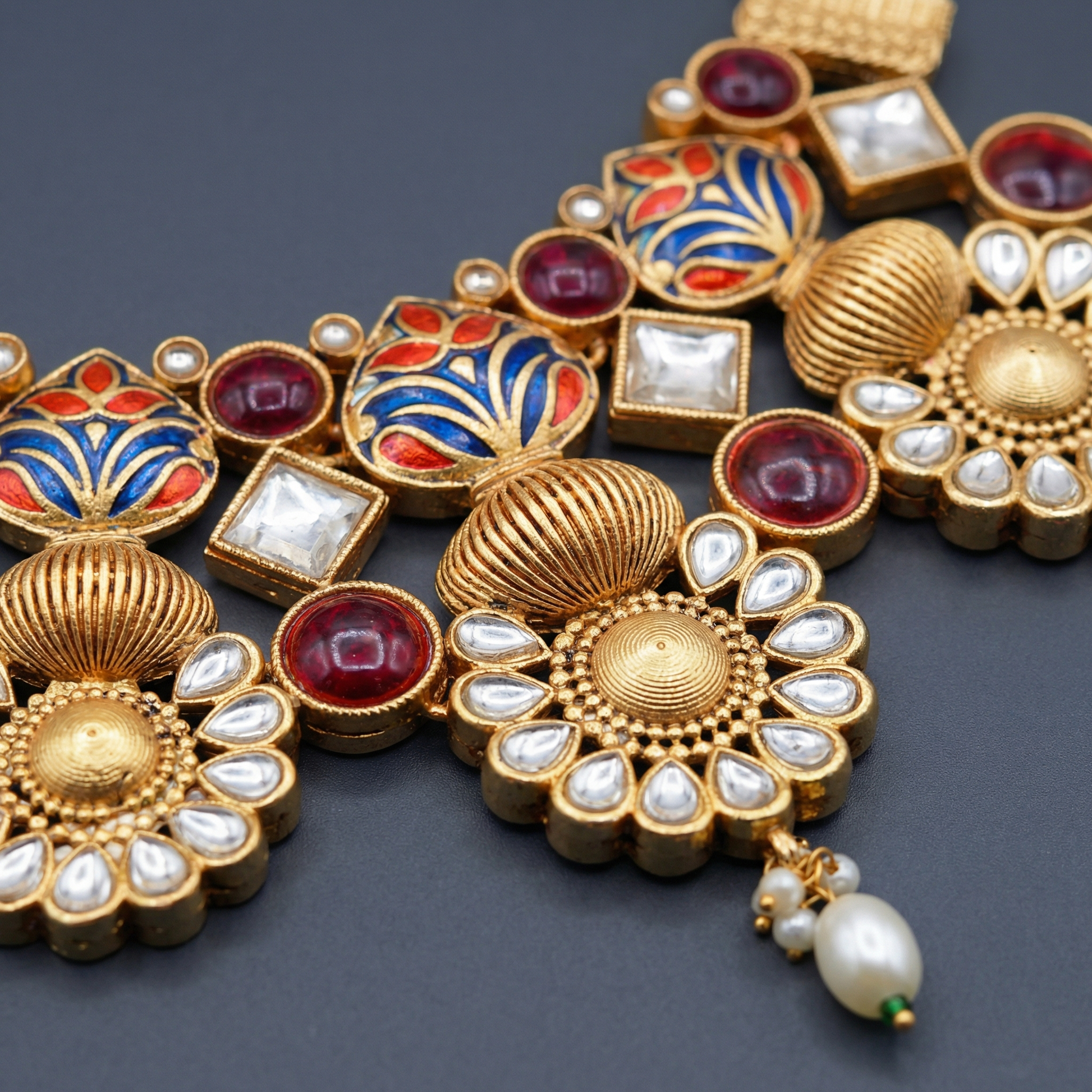 Sonakshi Matte Gold HasadiC hoker Set - Elegant Rajputi Jewellery for Timeless Beauty - nandai.store