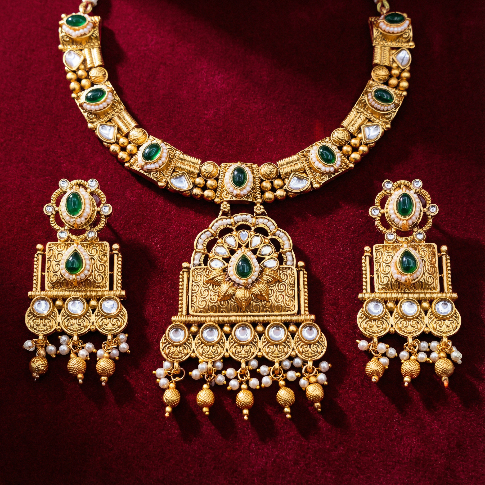 Temple Choker Necklace | Pallavi Gold-Plated South Indian Jewellery Set