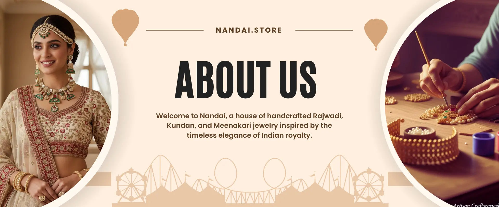 Nandai Store about us page with jewelry images and text.slider_item_e8efa6