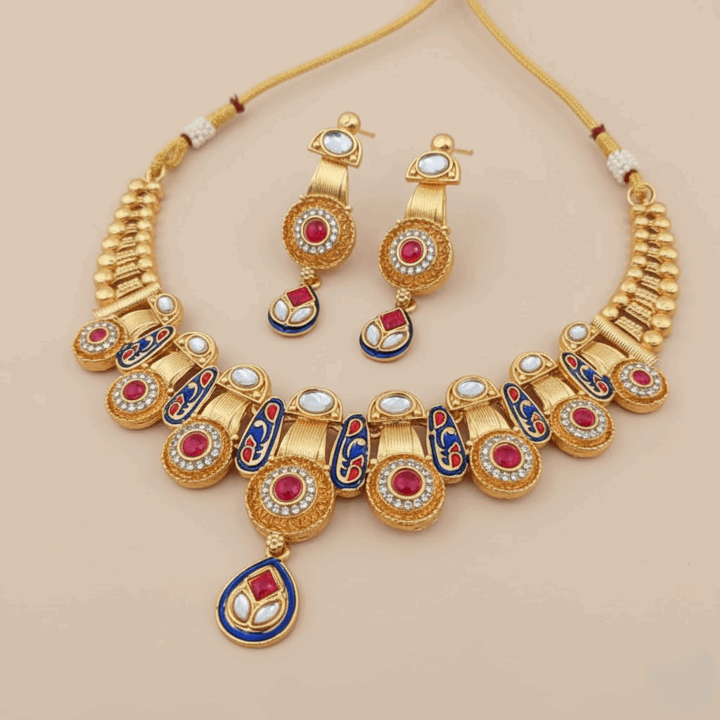 Meenakari Kundan Necklace | Bridal Jewellery Set with Earrings & Bangles