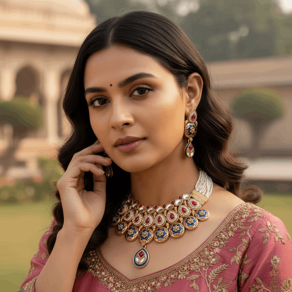Meenakari Choker Set | Priyanka Rajputi Bridal Jewelry Necklace & Earrings