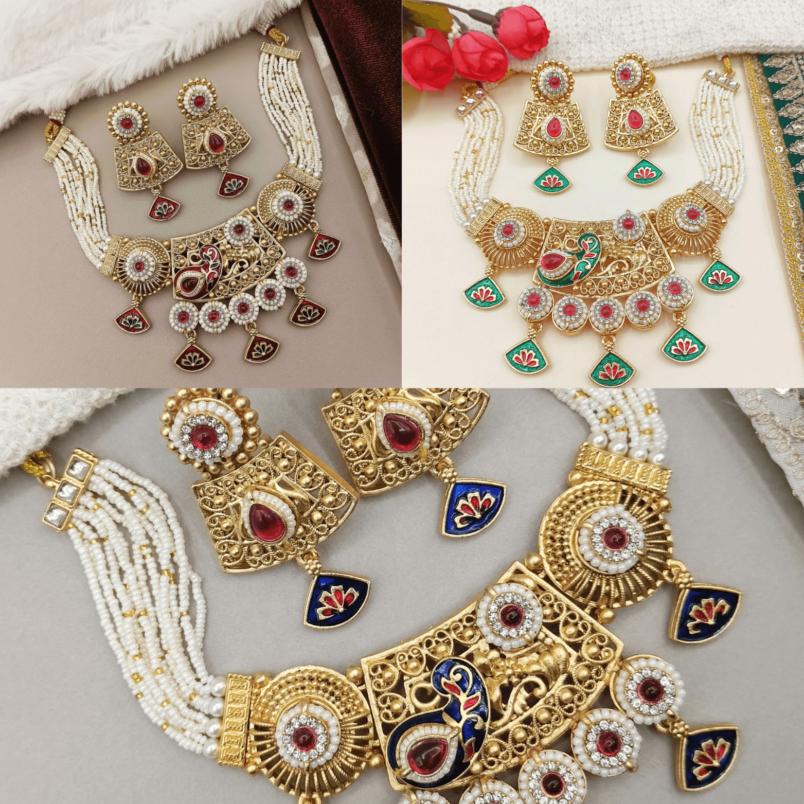 Meenakari Necklace | Tripti Rajputi Gold-Plated Statement Set with Earrings