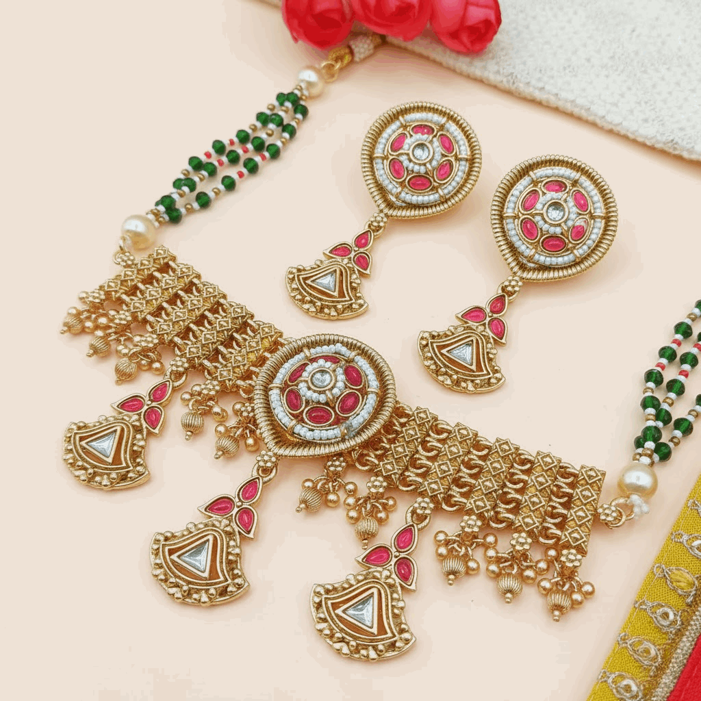 Kundan Choker Set | Meenakari Rajputi Luxury Indian Jewelry