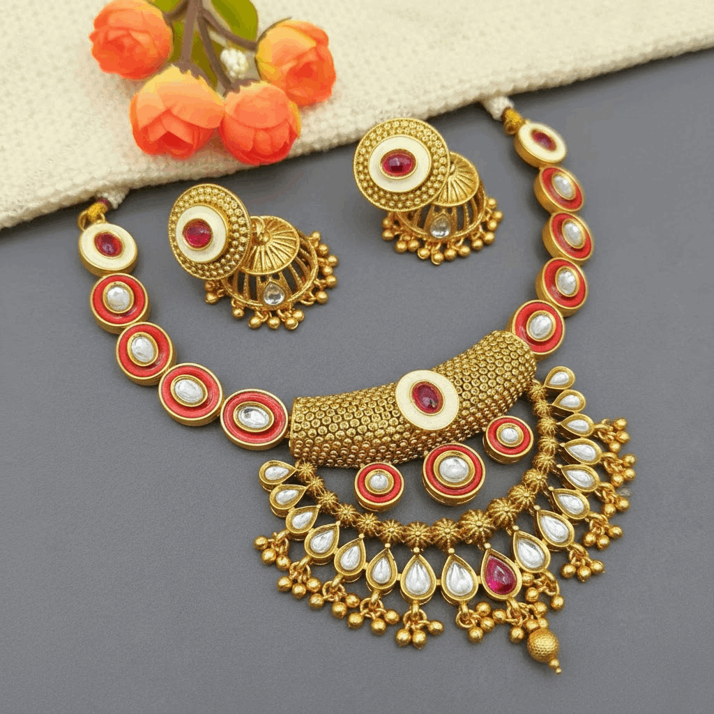 Kundan Choker Set | Rajputi Luxury Indian Bridal Necklace & Earrings