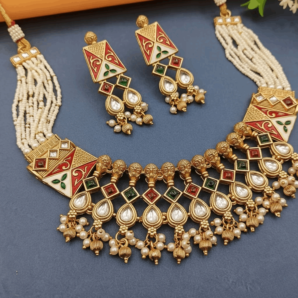 Meenakari Necklace Set | Rajwadi Luxury Gold-Plated Indian Jewelry