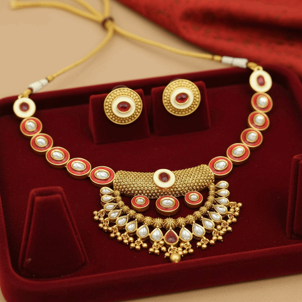 Kundan Choker Set | Rajputi Luxury Indian Bridal Necklace & Earrings