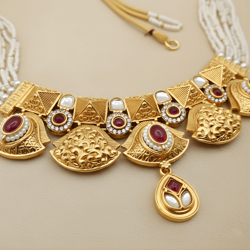 Meenakari Rajputi Choker Necklace | Antique Gold Enamel Jewelry Set