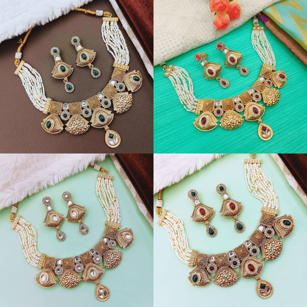 Meenakari Rajputi Choker Necklace | Antique Gold Enamel Jewelry Set