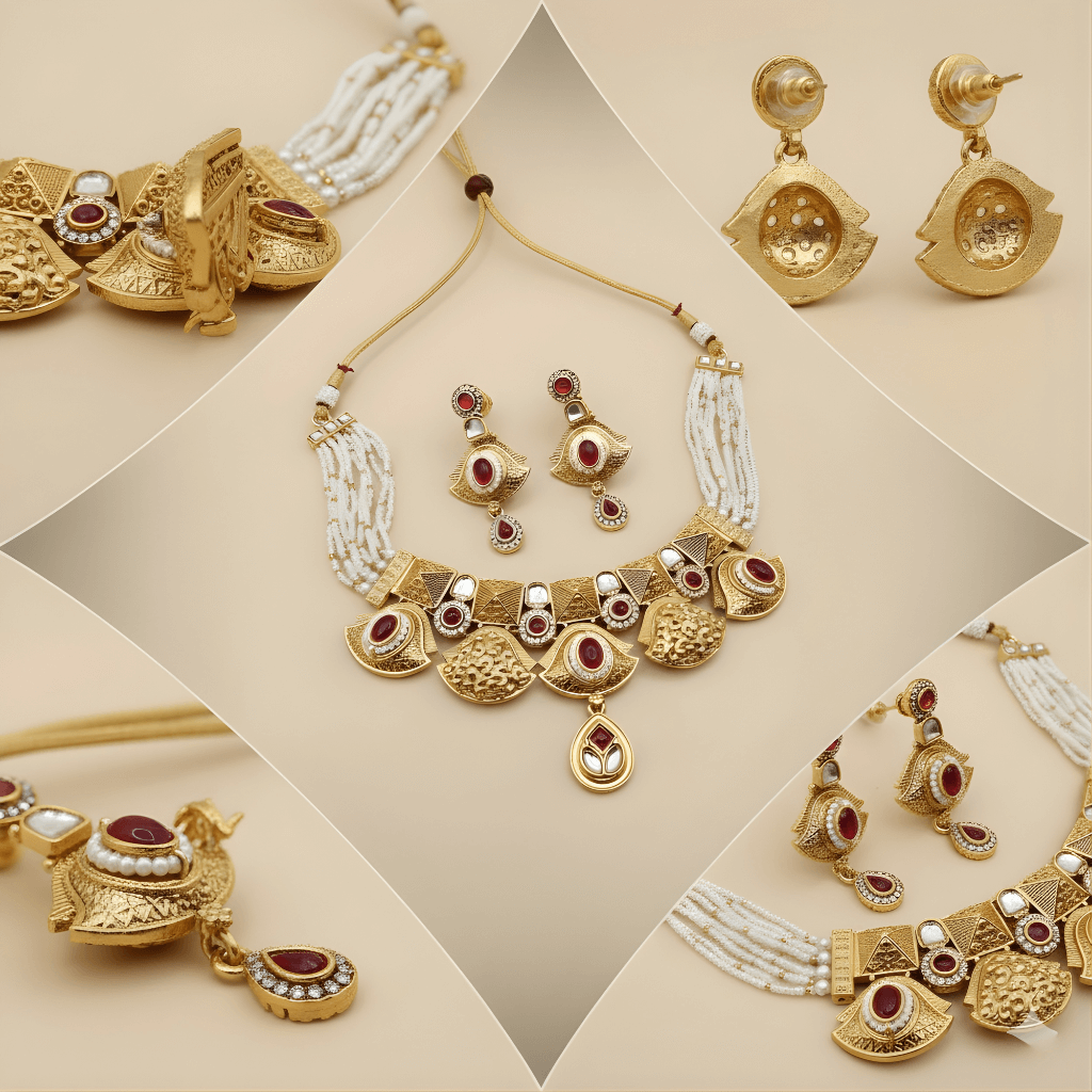 Meenakari Rajputi Choker Necklace | Antique Gold Enamel Jewelry Set