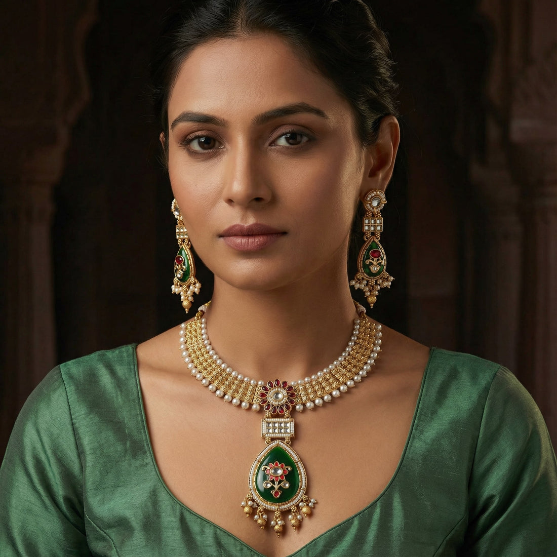 Meenakari Kundan Necklace | Rajputi Pearl Choker Bridal Jewelry