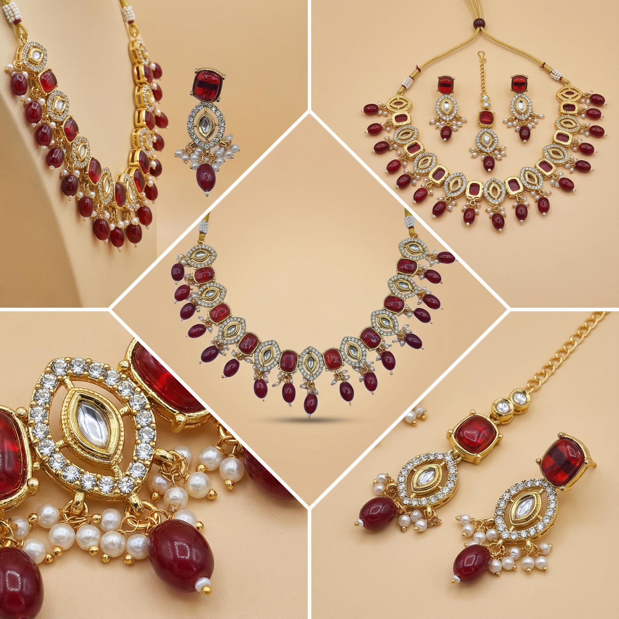 Rajwadi Kundan Choker Set - Kavya Gold-Plated Necklace, Earrings & Maang Tikka Set
