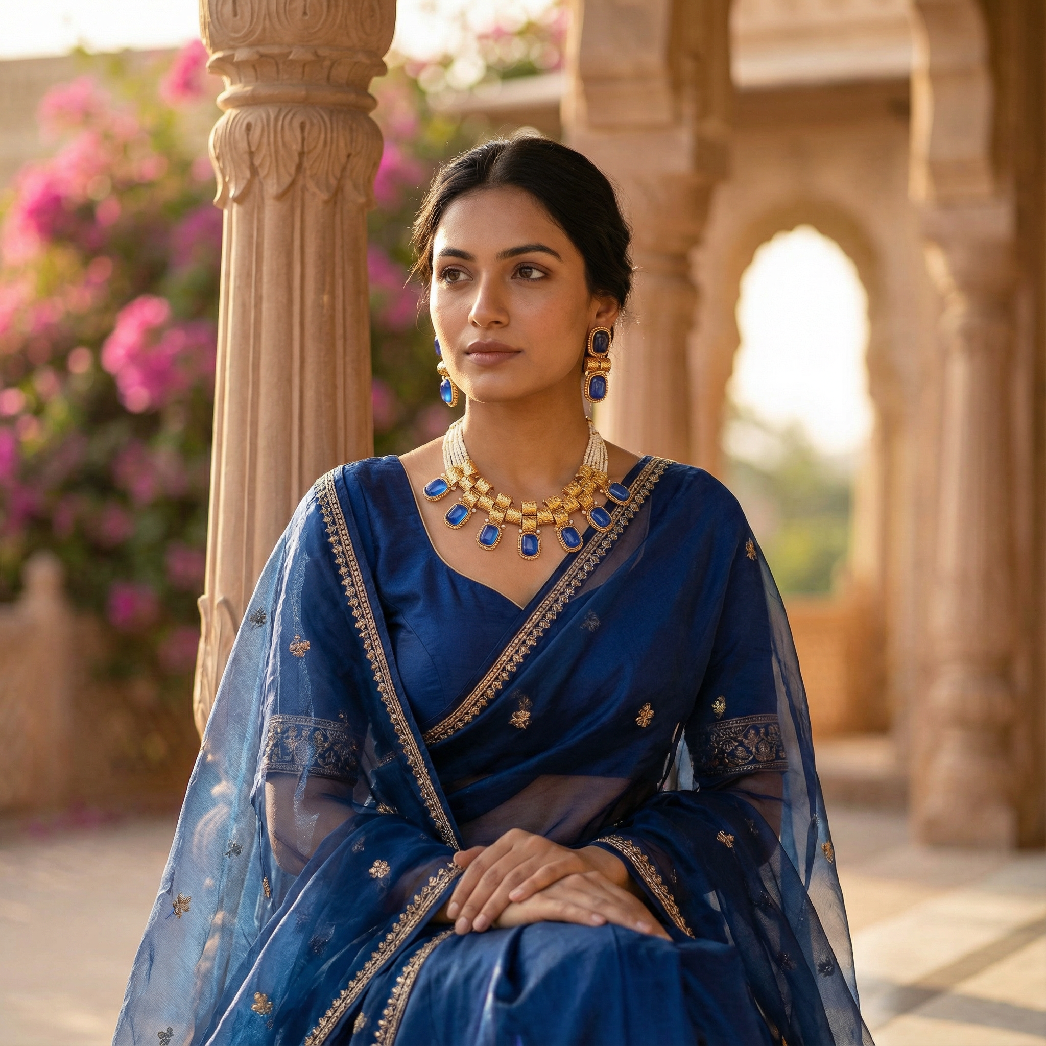 Rajwadi Choker Necklace | Monalisa Fusion Bridal Jewelry Set with Earrings