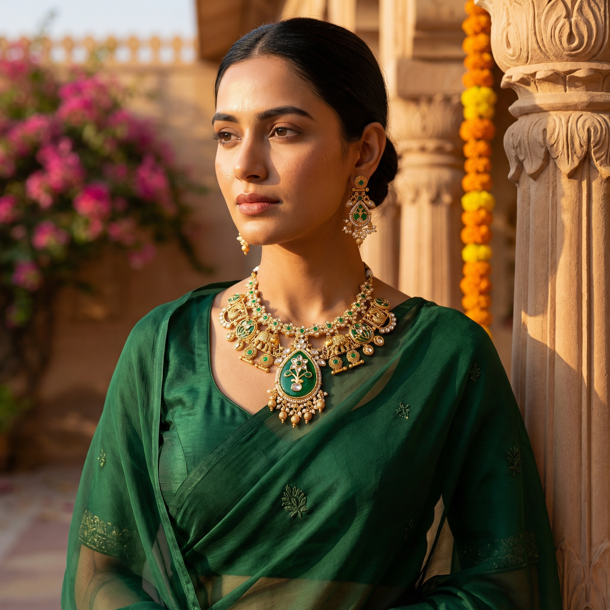 Kundan jewellery set for bride in traditional bridal wear