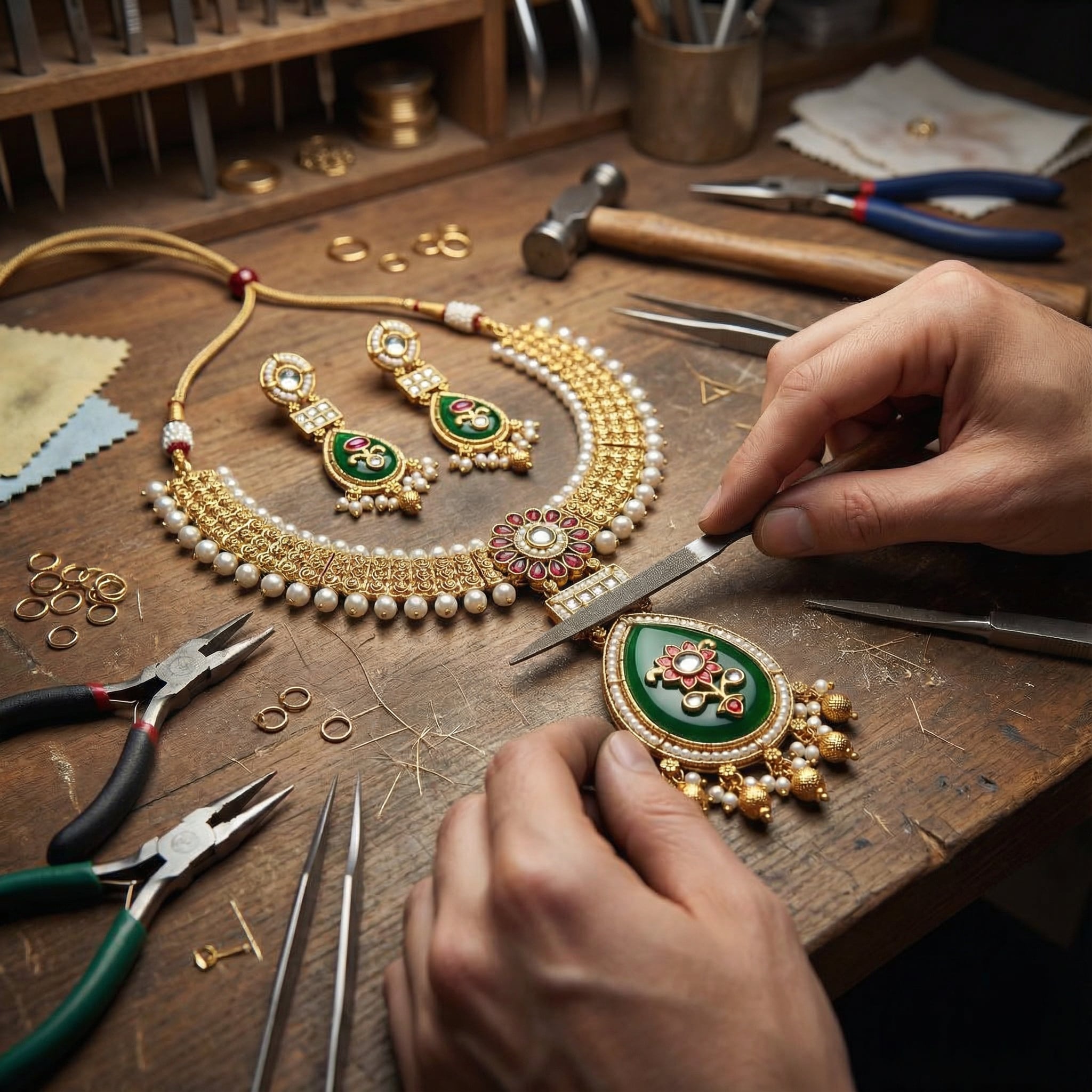 Meenakari Kundan Necklace | Rajputi Pearl Choker Bridal Jewelry