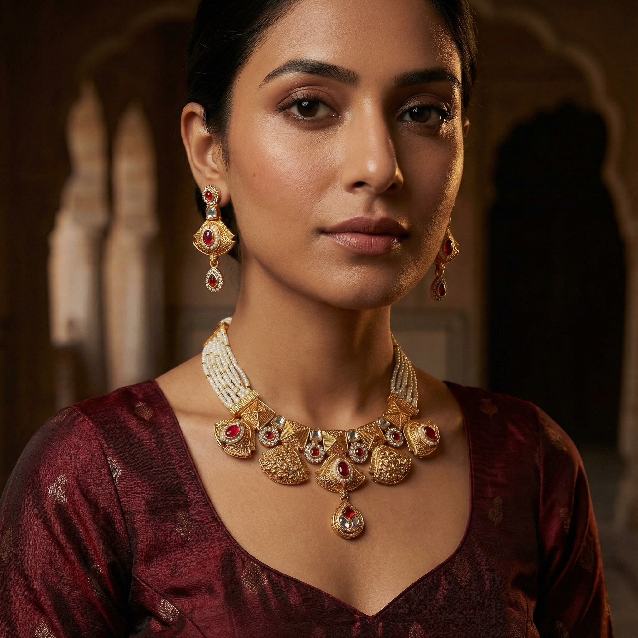 Meenakari Choker Necklace Set: Rajputi Enamel Jewelry