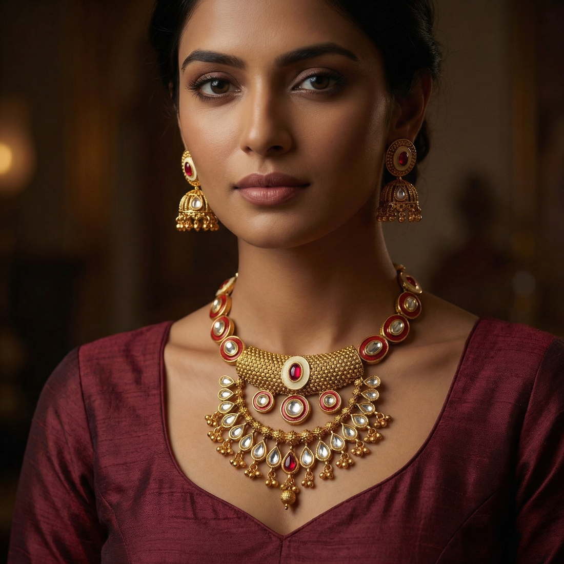 Kundan Choker Set | Rajputi Luxury Indian Bridal Necklace & Earrings