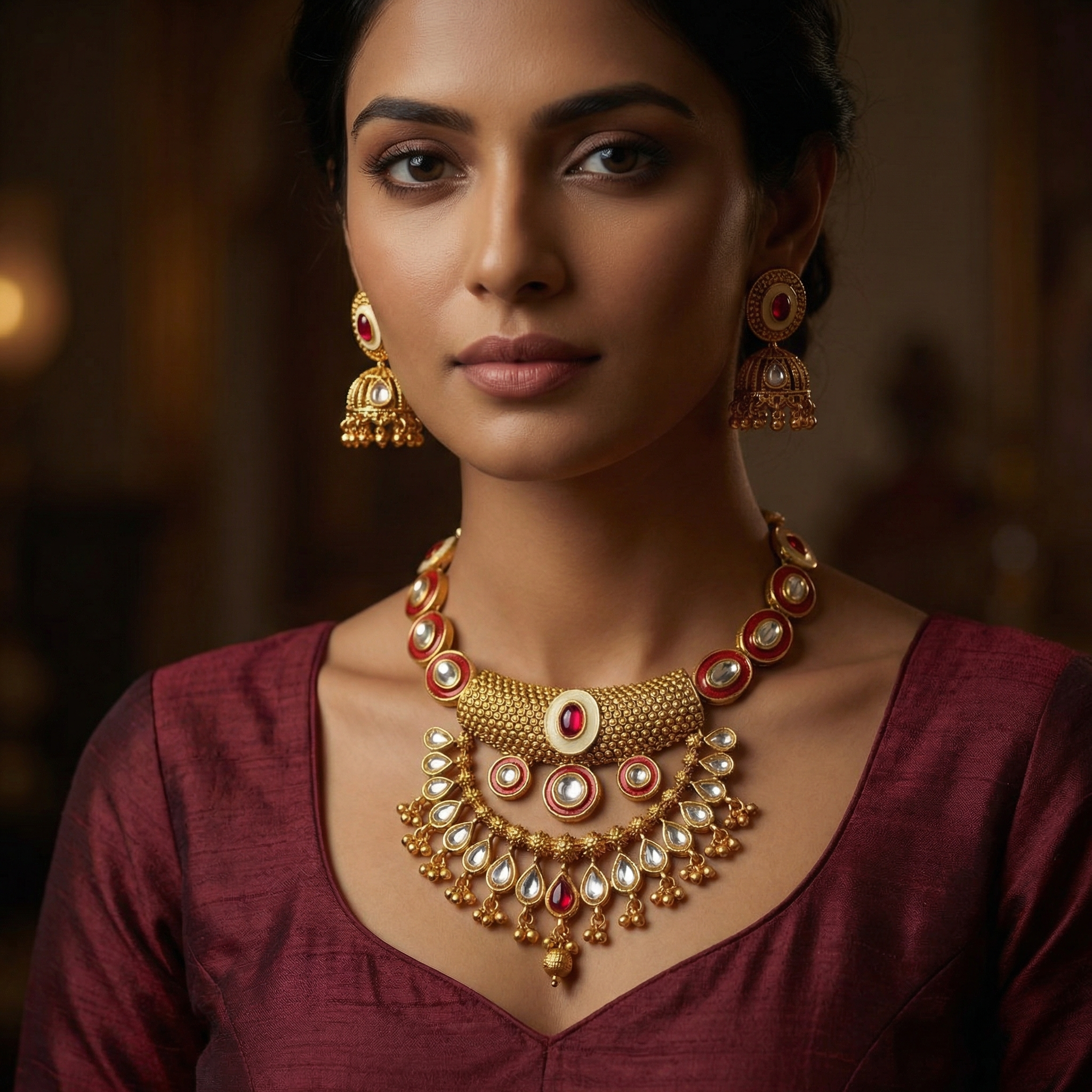Kundan Choker Set | Rajputi Luxury Indian Bridal Necklace & Earrings