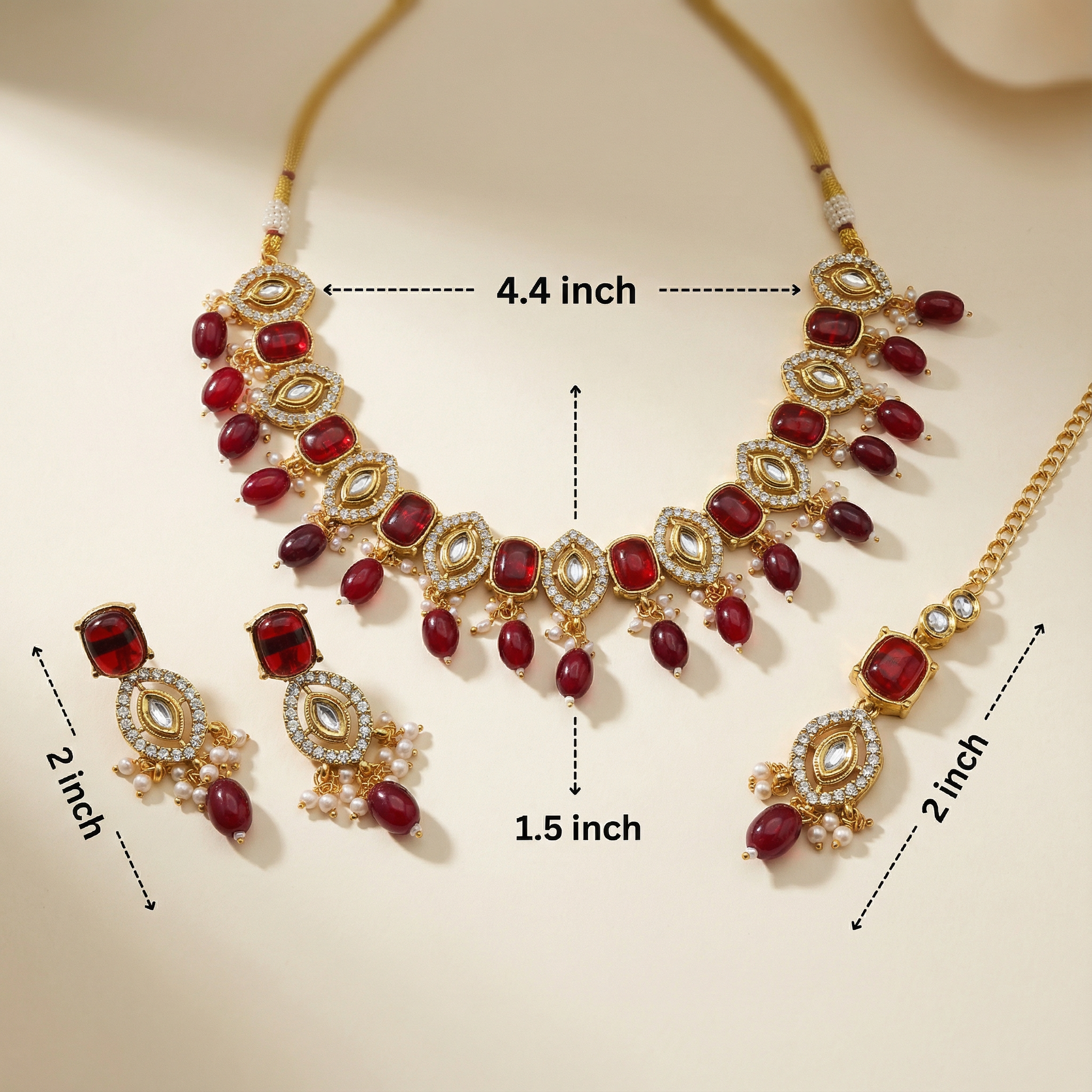 Rajwadi Kundan Choker Set - Kavya Gold-Plated Necklace, Earrings & Maang Tikka Set