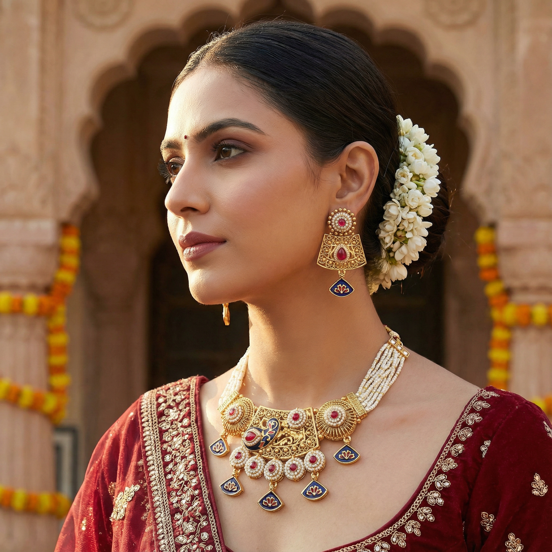 Meenakari Necklace | Tripti Rajputi Gold-Plated Statement Set with Earrings